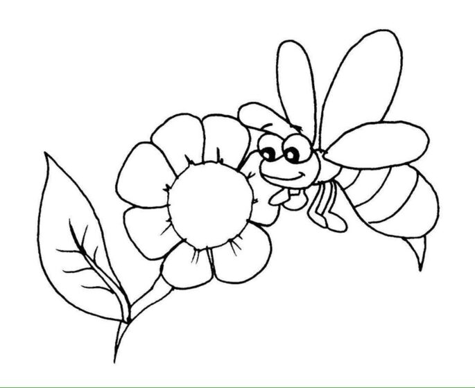 Tranh tô màu con ong và bông hoa cho bé 4 tuổi