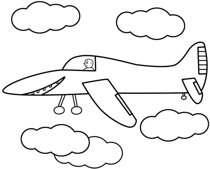 Tranh tô màu cho bé 4 tuổi hình chiếc máy bay trên bầu trời
